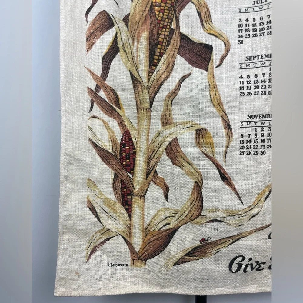 Vintage Kay Dee 1983 Batchelper Corn We Give Thanks Calendar Linen Kitchen Towel
